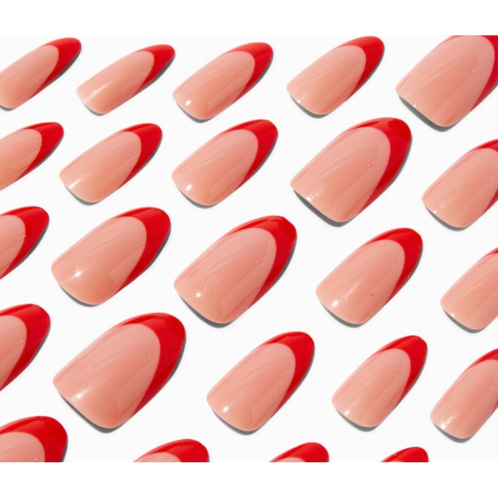 Claires Vegan Press On Almond Nails Red French Manicure‎ Set
